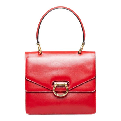 Celine Gancini Handbag Red Gold Leather Ladies