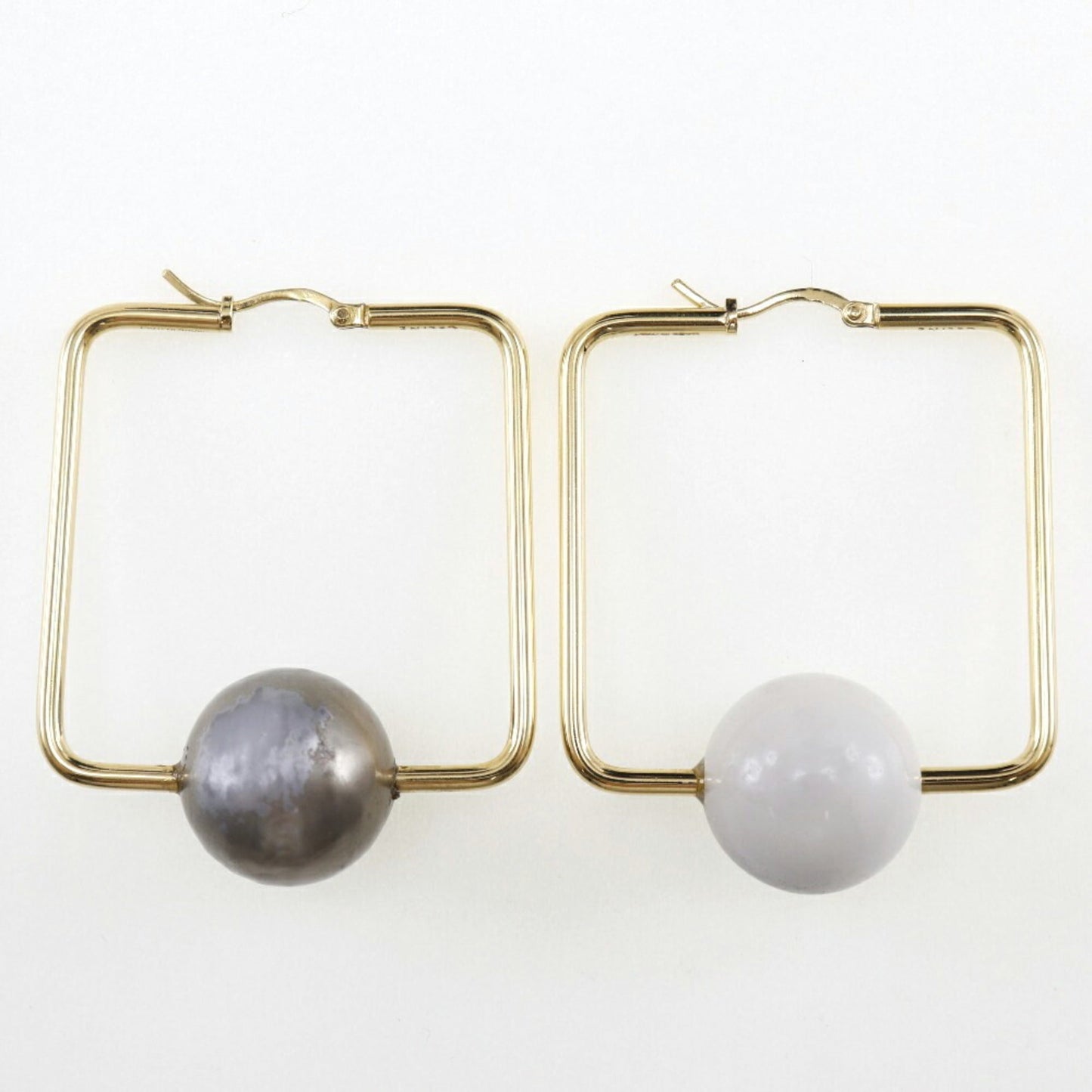 Celine square hoop earrings gold plated x fake pearl made in Italy ladies