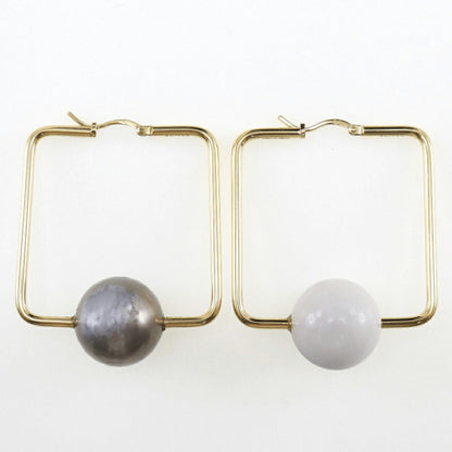 Celine square hoop earrings gold plated x fake pearl made in Italy ladies