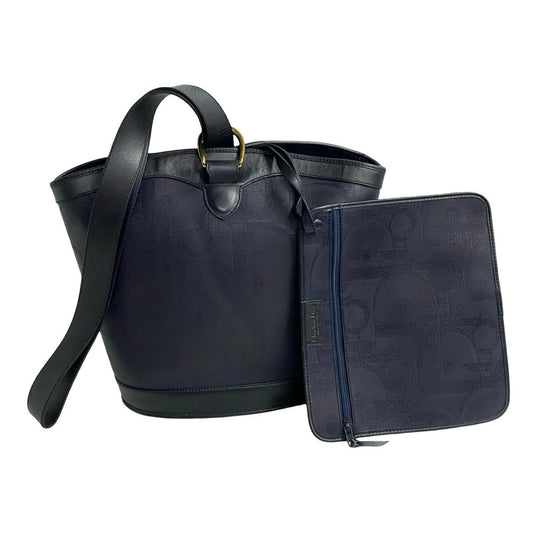 Christian Dior Navy Leather Pvc Shoulder Bag Tote Bag ()