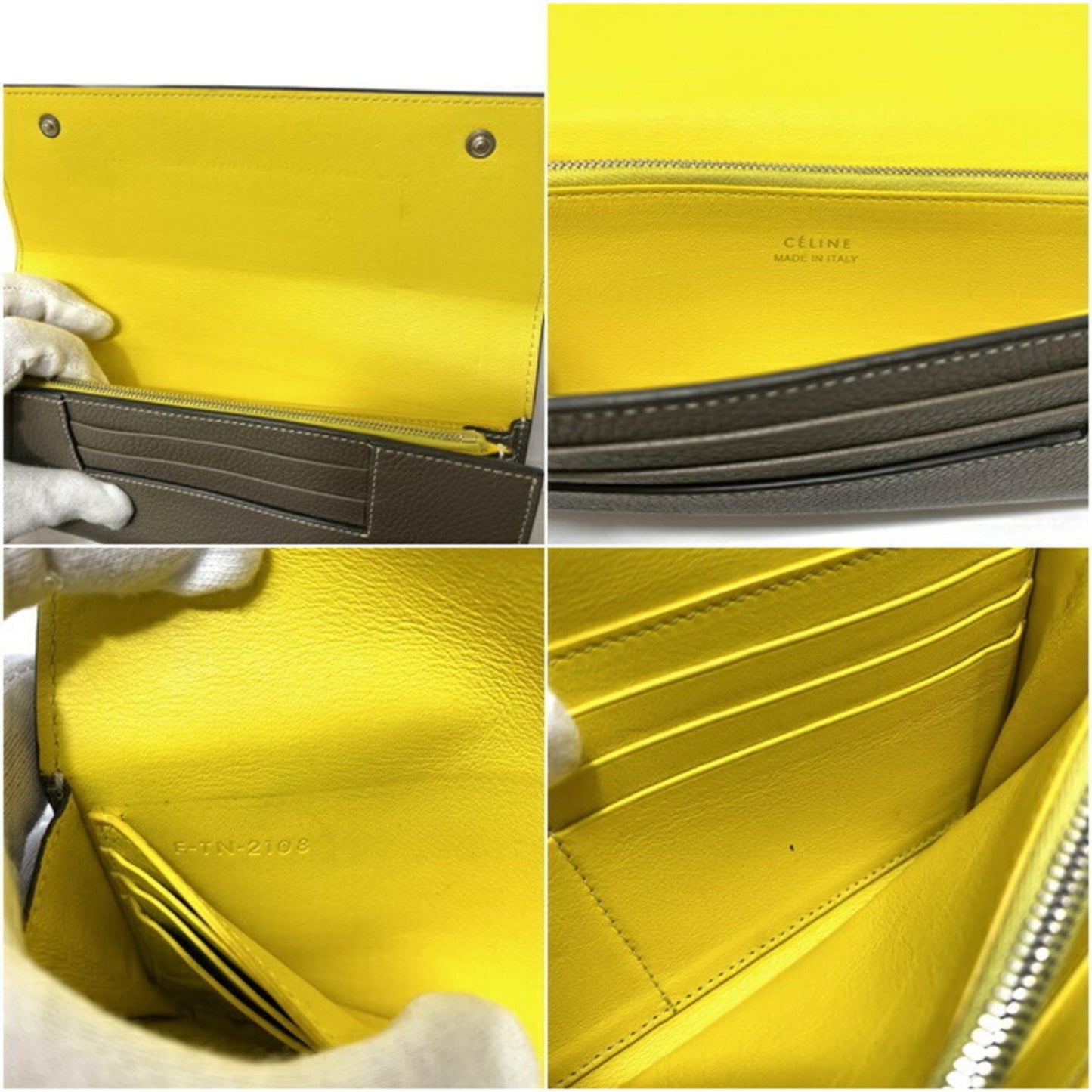 Celine bi-fold long wallet large flap multifunction beige yellow Thule 101673AFE 09SO leather Celine ladies bicolor