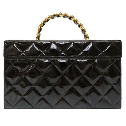 Chanel Matrasse Enamel Black 2nd Gold Metal Fittings Vintage Coco Mark Turn Lock Vanity Bag 0032 CHANEL