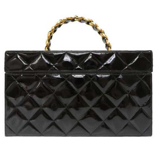 Chanel Matrasse Enamel Black 2nd Gold Metal Fittings Vintage Coco Mark Turn Lock Vanity Bag 0032 CHANEL