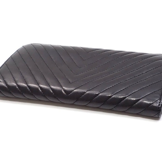 Chanel Bifold Long Wallet V Stitch Women's Black Lambskin A31509 Coco Mark Leather