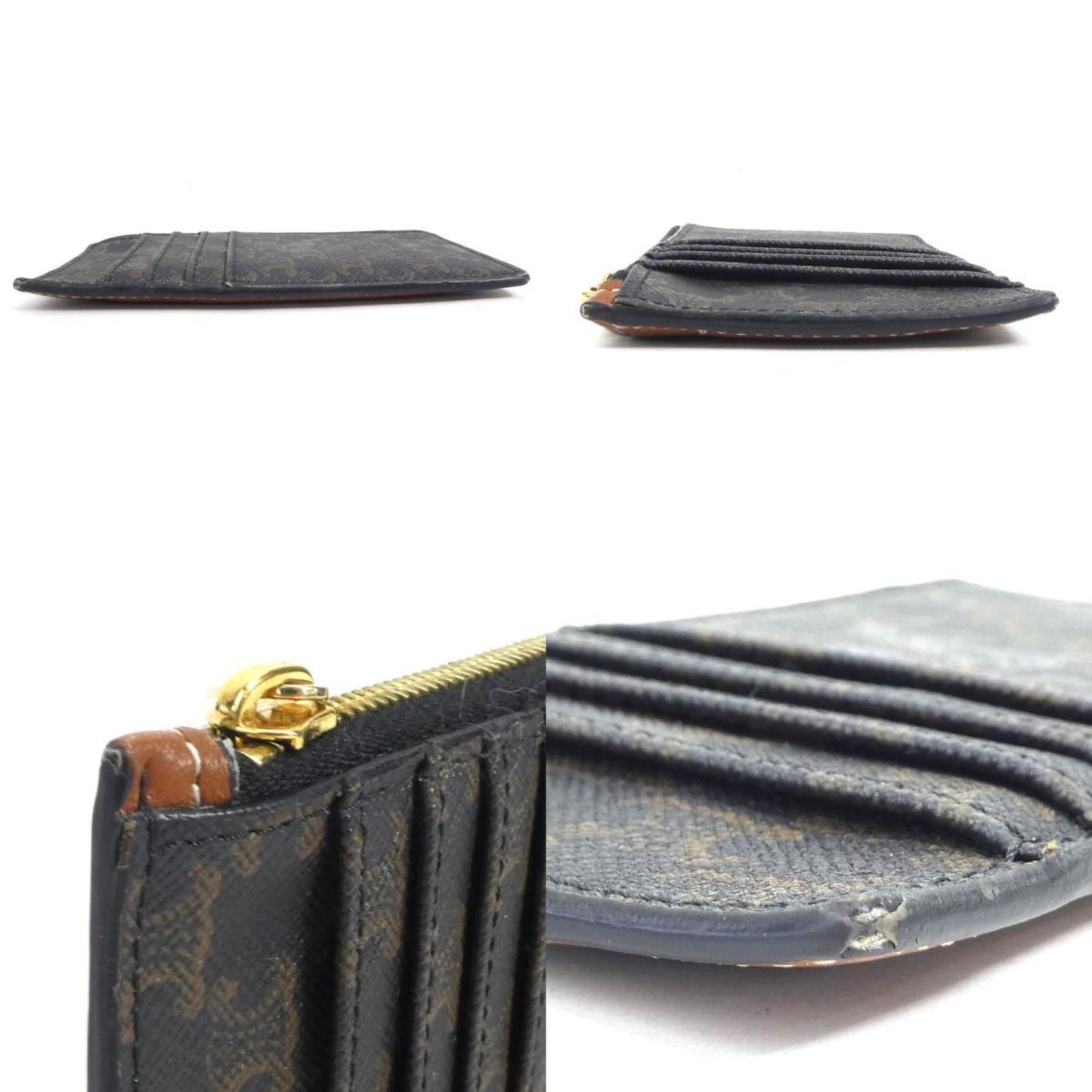 Celine coin case triomphe leather brown series gold unisex