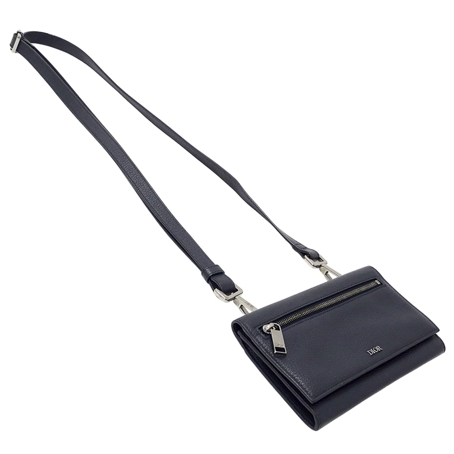 Christian Dior Navy Leather Chain/Shoulder Wallet ()
