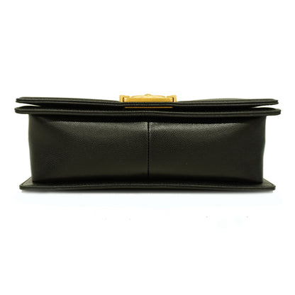 CHANEL   Boy  Chain Shoulder Women's Caviar Leather Shoulder Bag Black