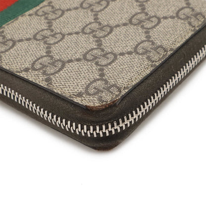 Gucci Beige Dark Brown Green Red Color Pvc Leather Long Wallet (Bi-Fold)