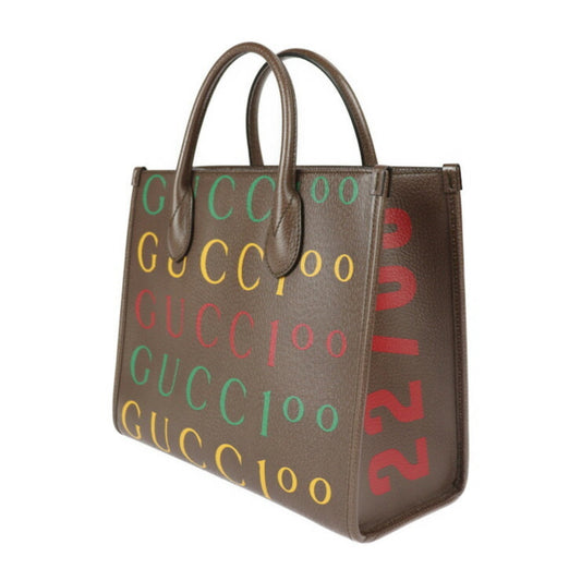 GUCCI 100th Anniversary Tote Bag 680956 Leather Brown Multicolor 2WAY Handbag Shoulder