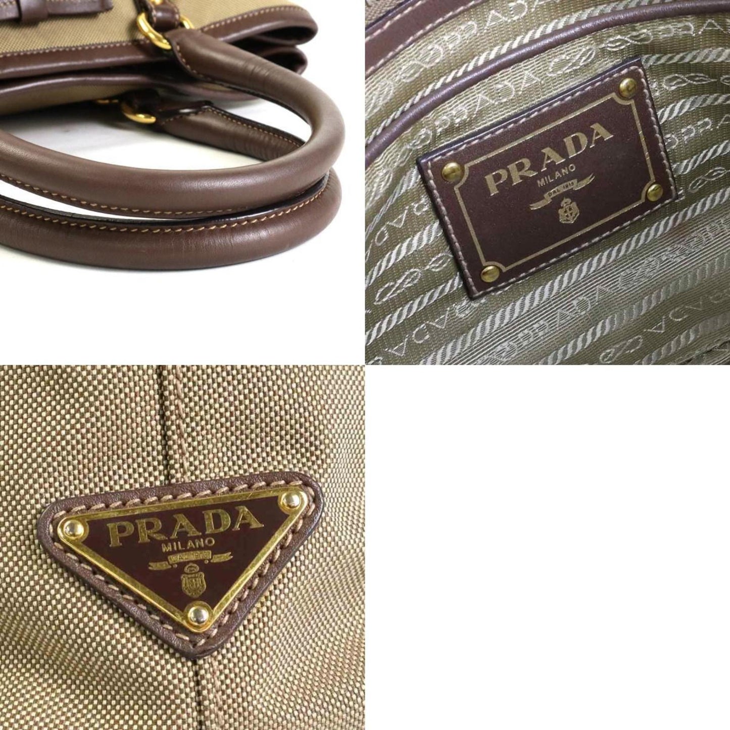 Prada HandBag Shoulder Bag Canvas/Leather Brown Ladies