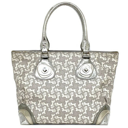 Celine Tote Bag Gray Silver White Salky PVC Leather Celine Carriage Horse Women's Metallic