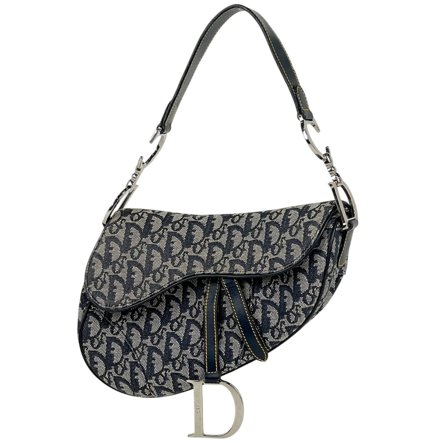Christian Dior Navy Canvas Leather Handbag Saddle Bag Shoulder Bag ()