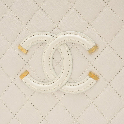 Chanel CC Filigree Matelasse Vanity Case 2Way Bag Caviar Off-White A93344