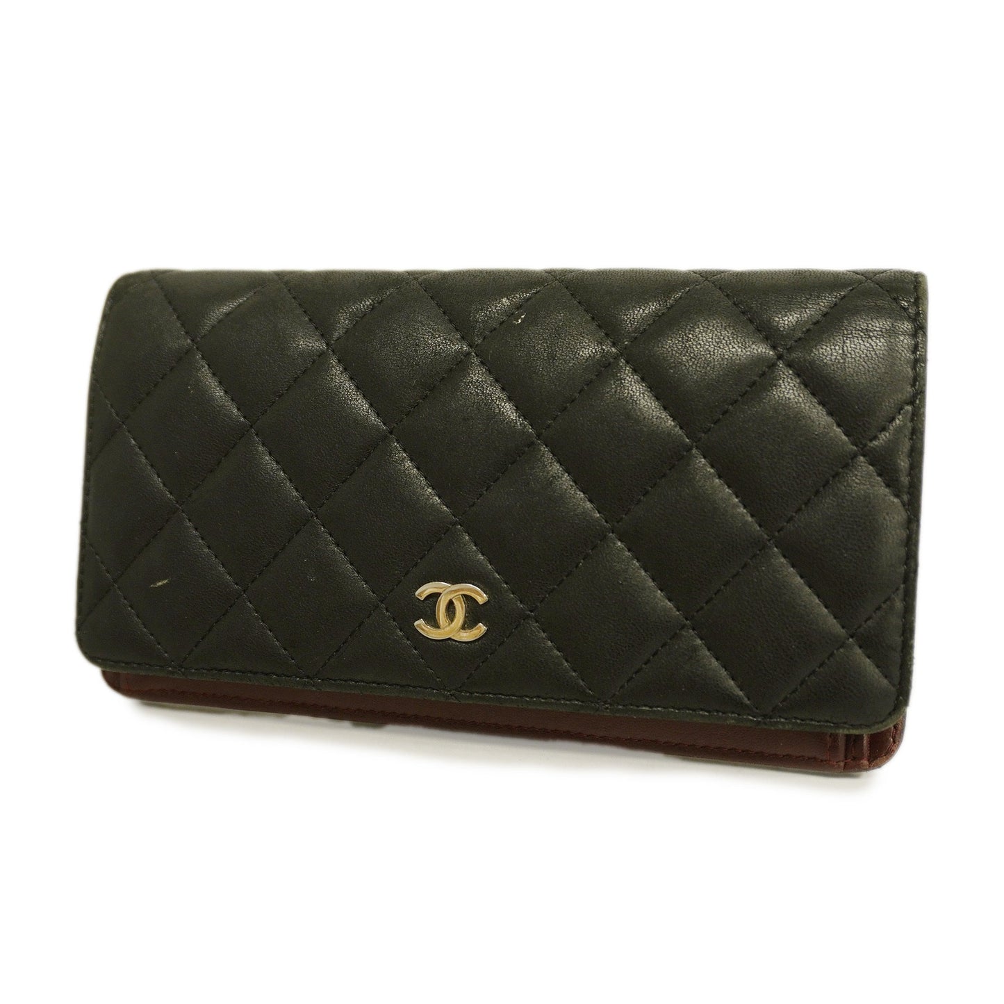 ChanelAuth  Matelasse Long Wallet Silver Metal Fittings Women's Lambskin