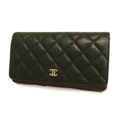 ChanelAuth  Matelasse Long Wallet Silver Metal Fittings Women's Lambskin