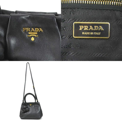 Prada handBag shoulder Bag leather black gold ladies