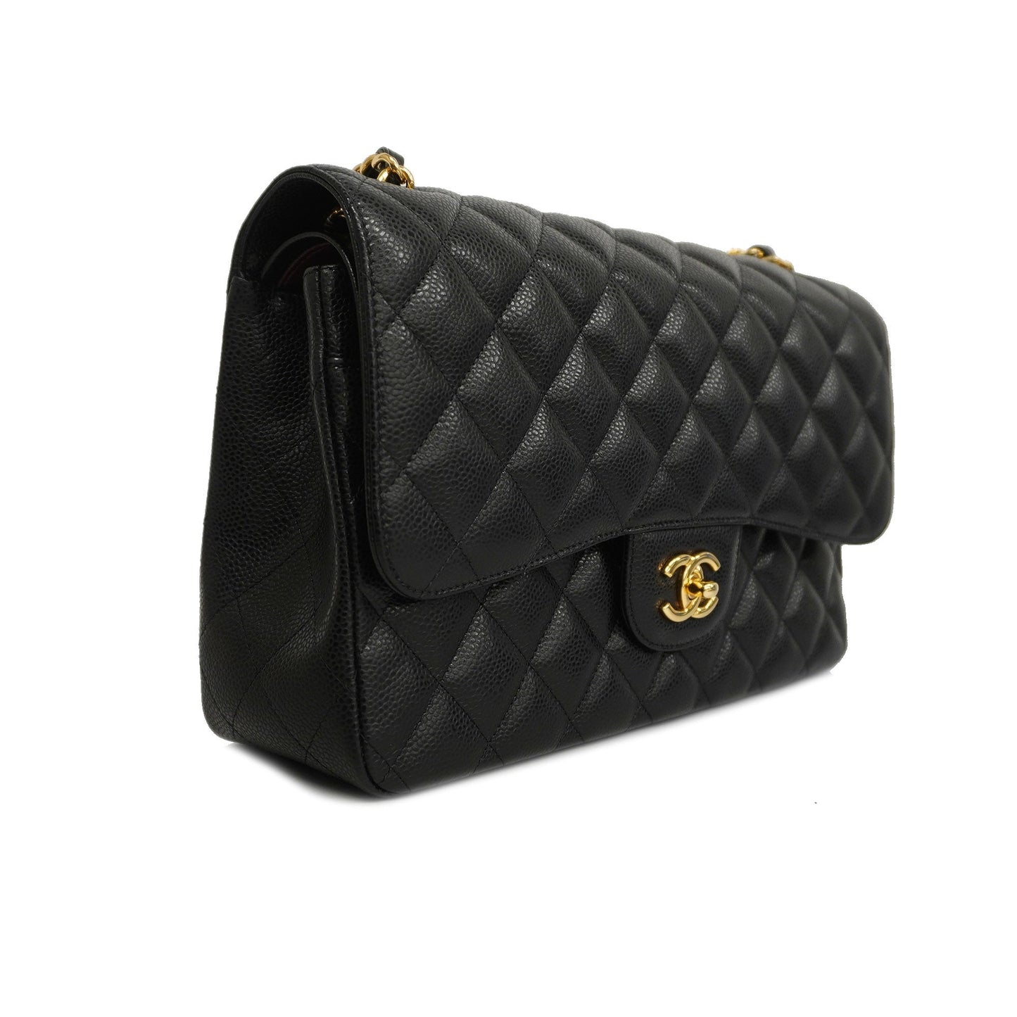 Chanel[3bd4366-e-g] Auth  Big Matelasse W Flap W Chain Women's Caviar Leather Shoulder Bag