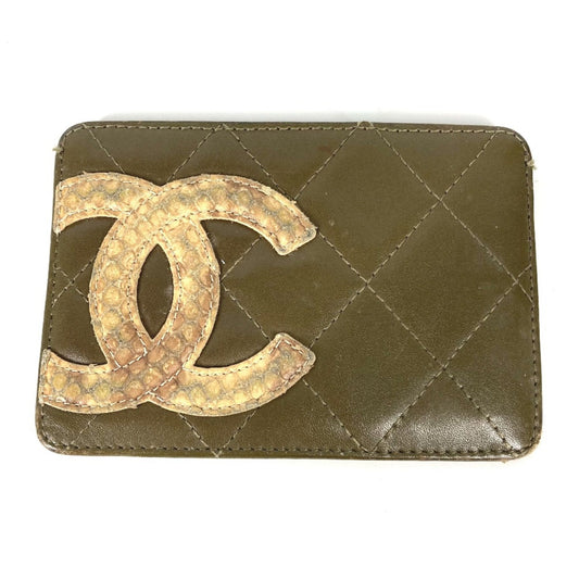 Chanel Cambon Line Pass Case Card Case Card Case khaki
