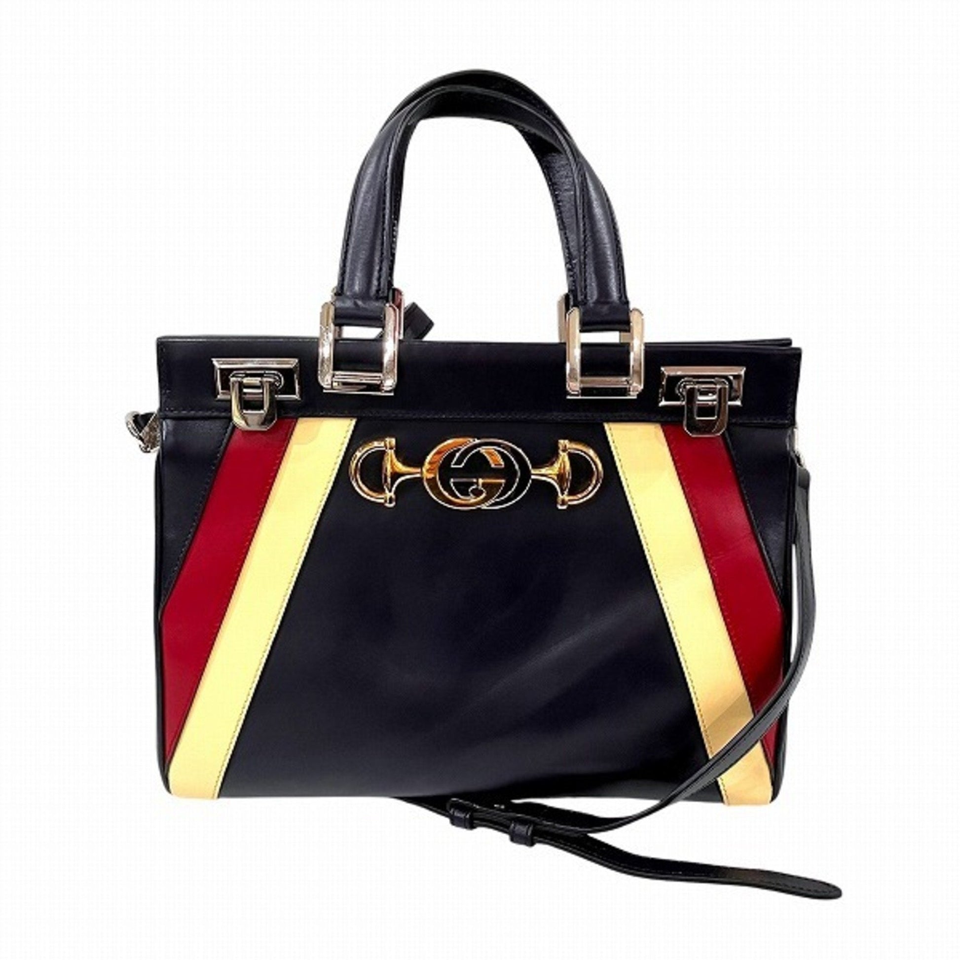 Gucci Beige Navy Red Color Leather Handbag Shoulder Bag ()