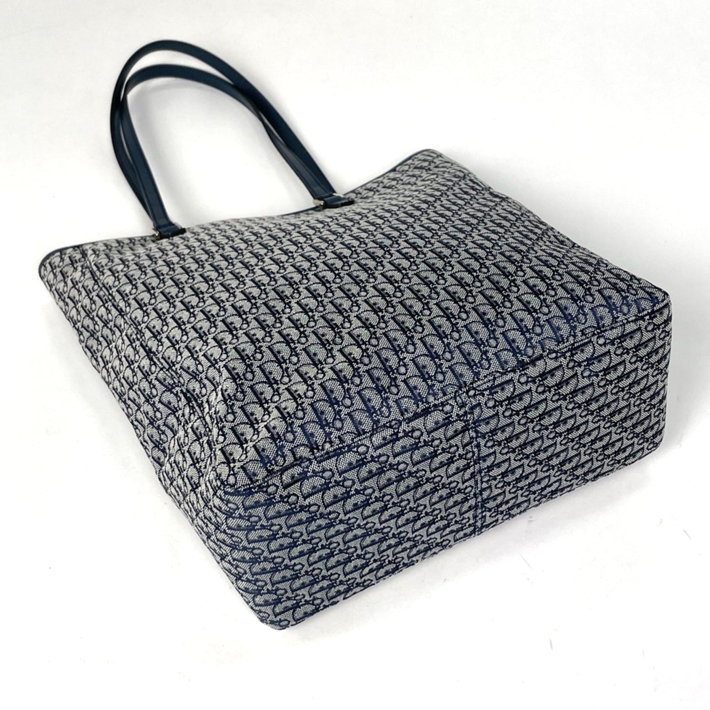 Christian Dior Navy Canvas Leather Handbag Tote Bag ()