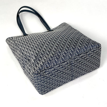 Christian Dior Navy Canvas Leather Handbag Tote Bag ()
