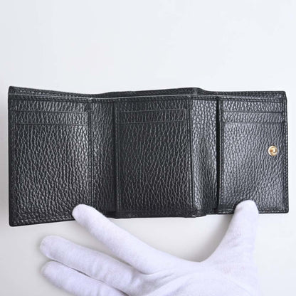 GUCCI Petit Marmont Leather Trifold Wallet 474746 Black Women's