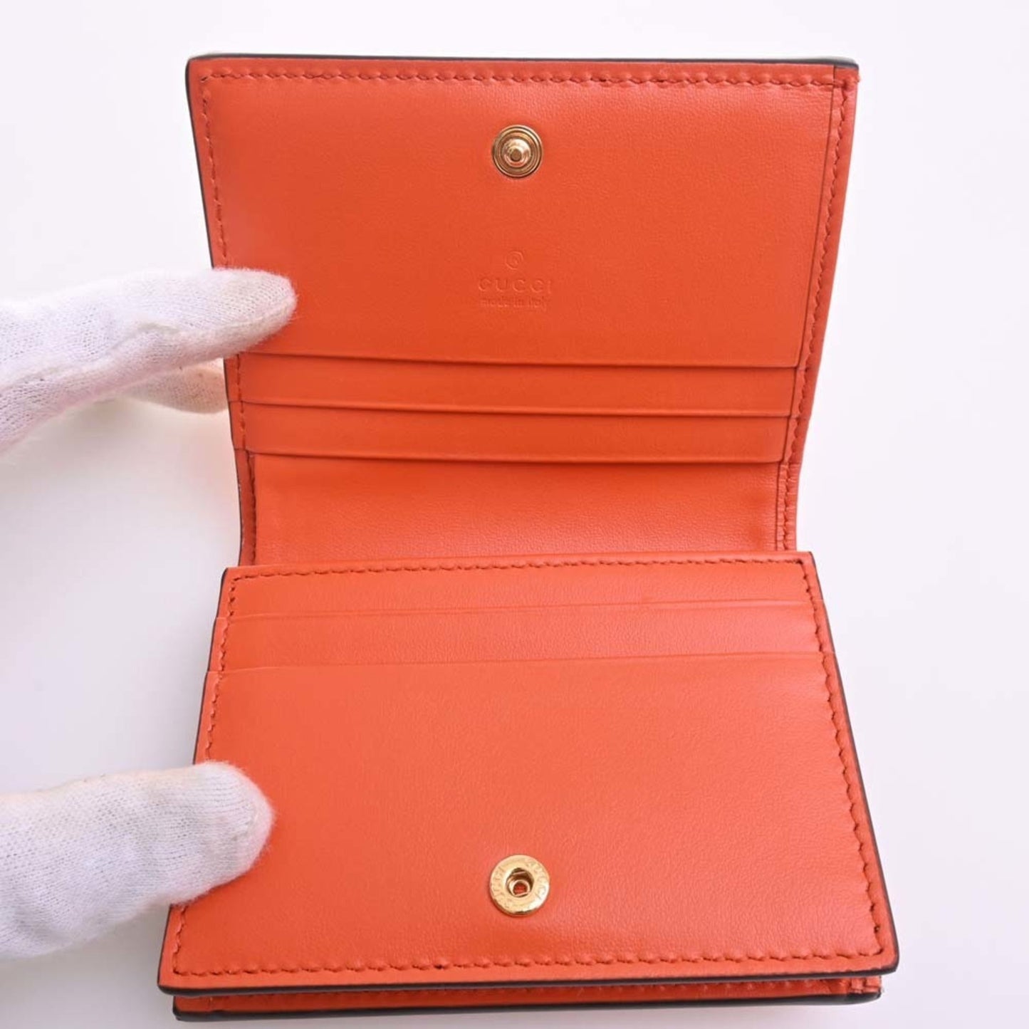 GUCCI GG Matelasse Leather Card Case Bifold Wallet 723786 Orange Ladies