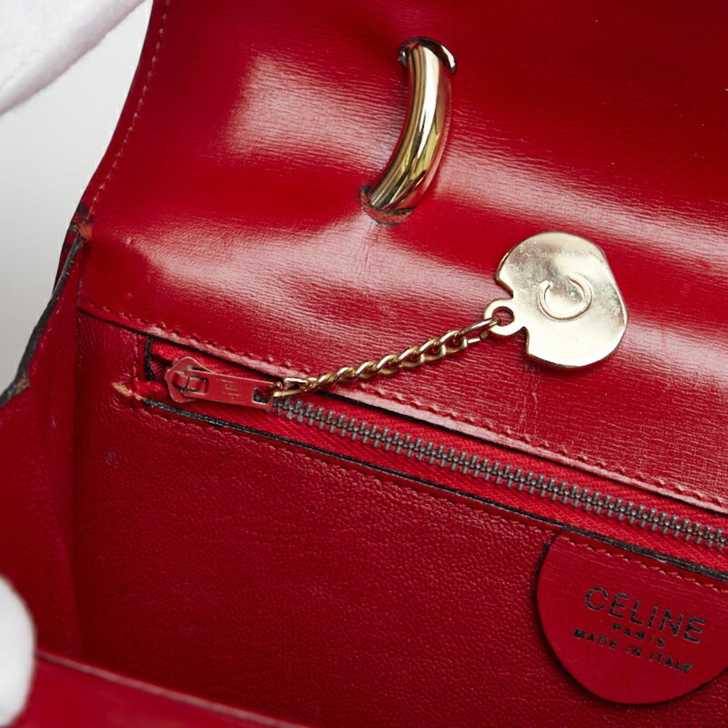 Celine Gancini Handbag Red Gold Leather Ladies