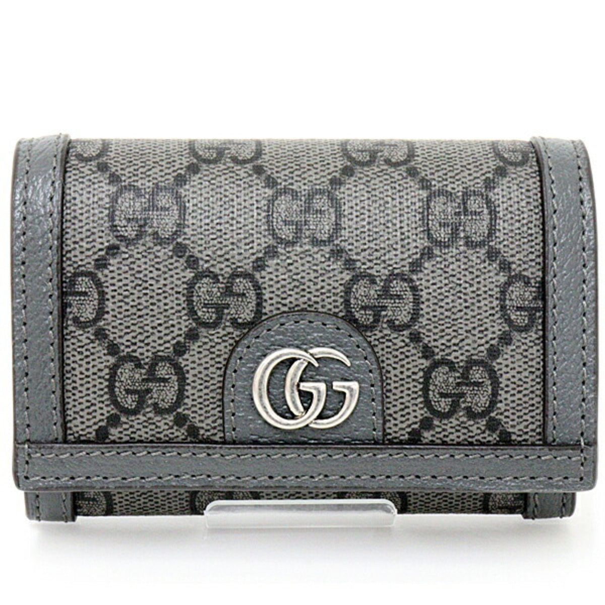 Gucci Ophidia Card Case Holder Business Pass GG Supreme Canvas Leather Palladium Tone Double G Hardware 732025 Gray Black