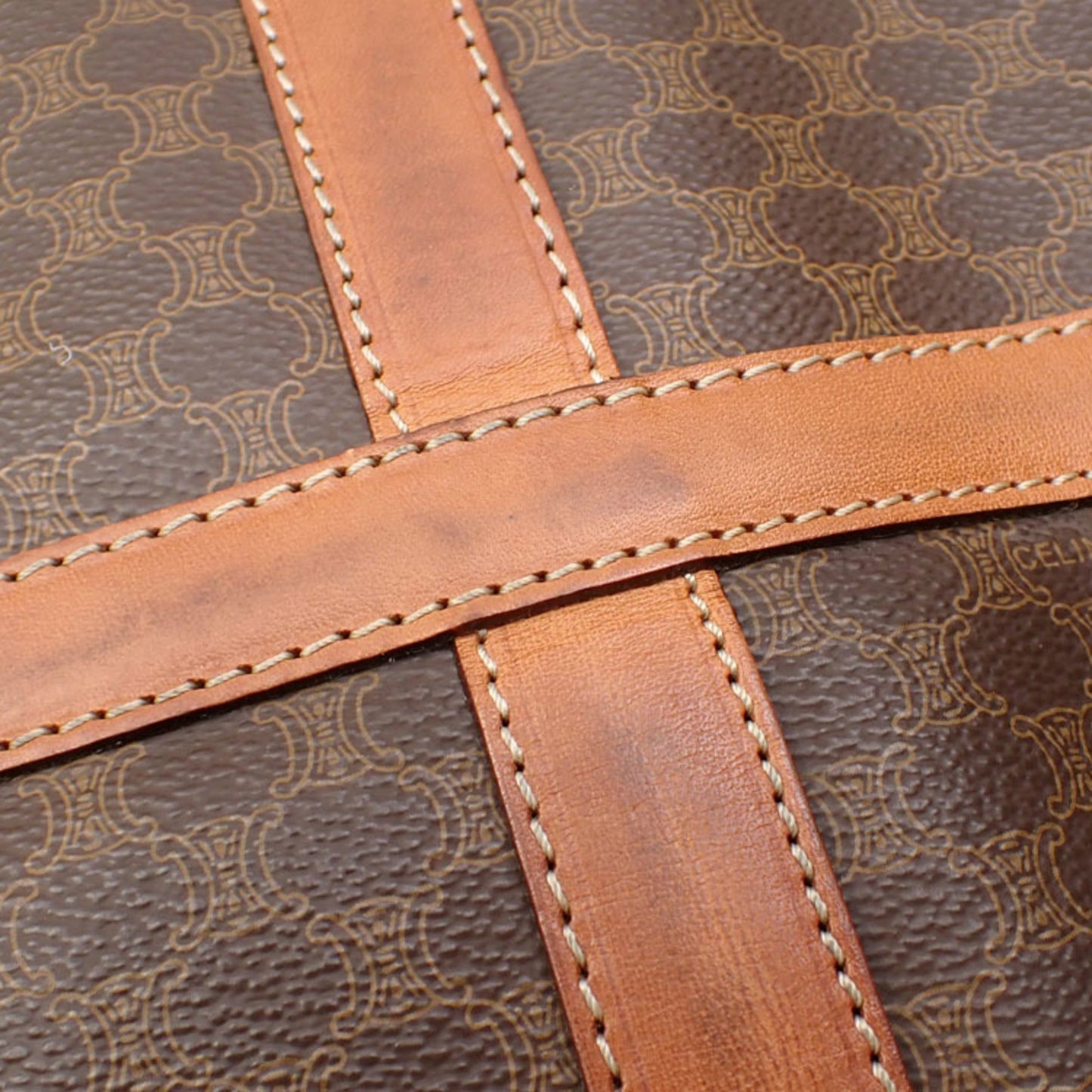 Celine Boston Bag Women's Brown PVC Leather Macadam