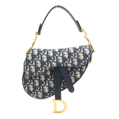 Christian Dior Navy Canvas Handbag Saddle Bag ()