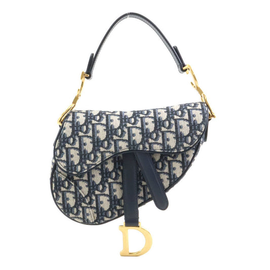 Christian Dior Navy Canvas Handbag Saddle Bag ()
