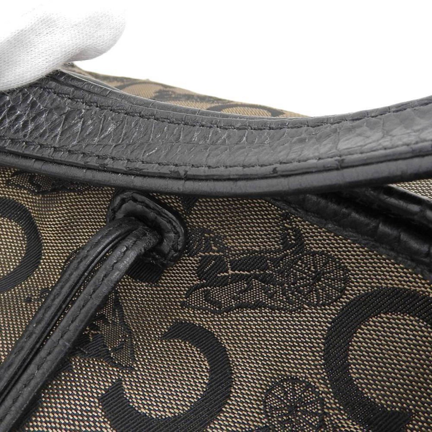 Celine tote bag carriage pattern large canvas black beige WC ST 0077
