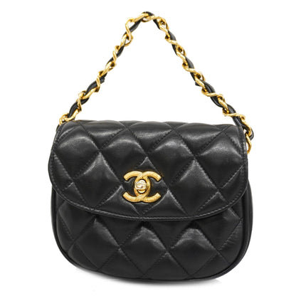 Chanel[3bd5060] Auth  handBag Matelasse lambskin black gold metal