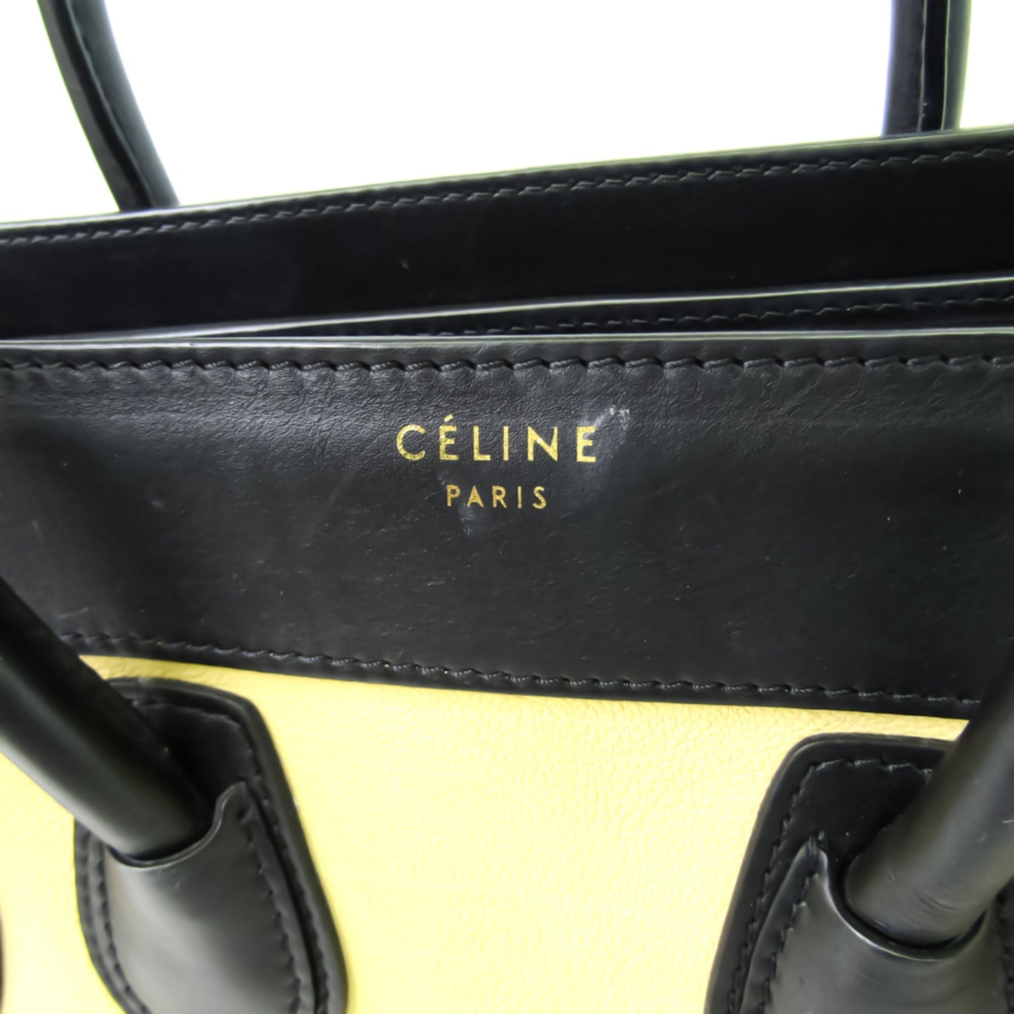 Celine Luggage Micro Shopper 167793 Women's Leather Handbag Black,Off-white,Yellow