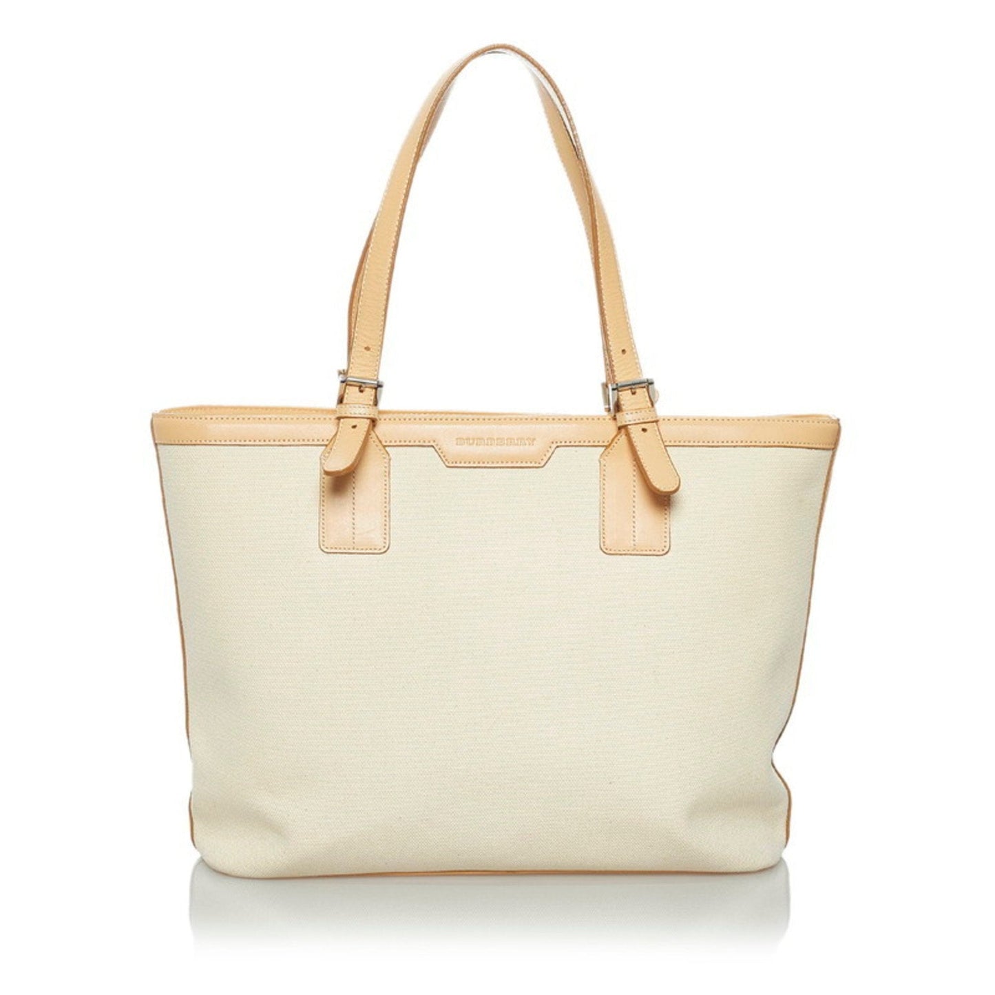 Burberry Nova Check Tote Bag Ivory Beige Canvas Leather Ladies BURBERRY
