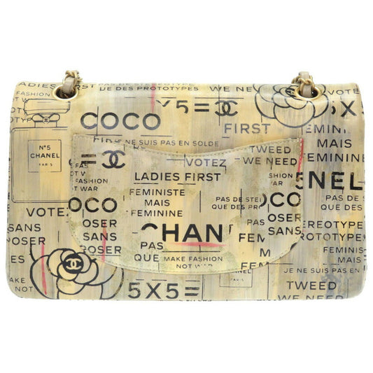 Chanel Double Flap 2 Leather Beige Gold Chain Shoulder Bag Coco Mark CC Lid
