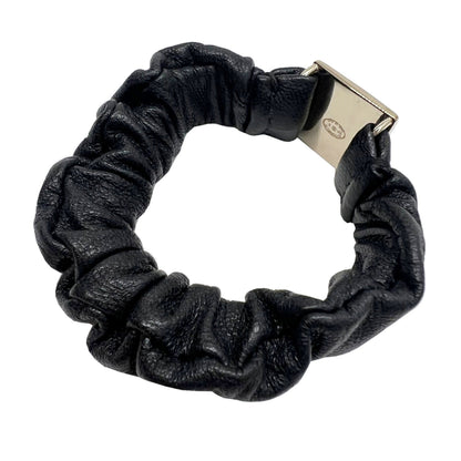 Chanel Scrunchie B21B Coco Mark Hair Tie AB6832 Leather Black Women's