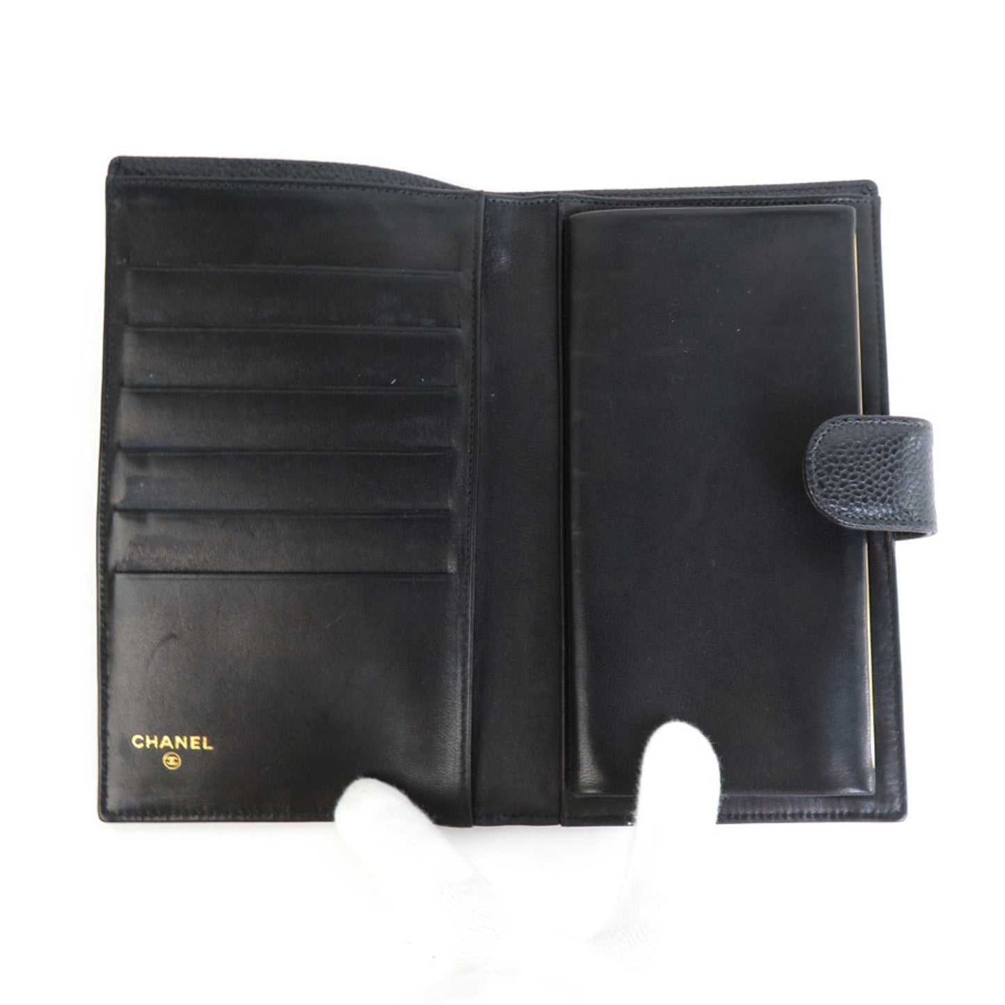 Chanel Bifold Wallet Coco Mark Caviar Skin Leather Black Women's