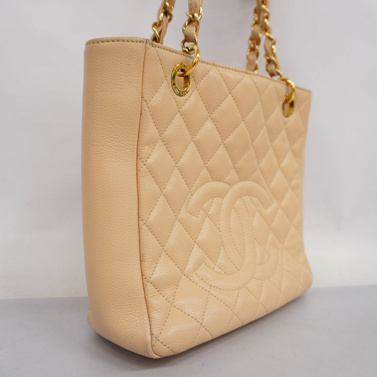 ChanelAuth  Matelasse Chain Shoulder Women's Caviar Leather Tote Bag Beige