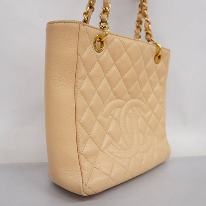 ChanelAuth  Matelasse Chain Shoulder Women's Caviar Leather Tote Bag Beige