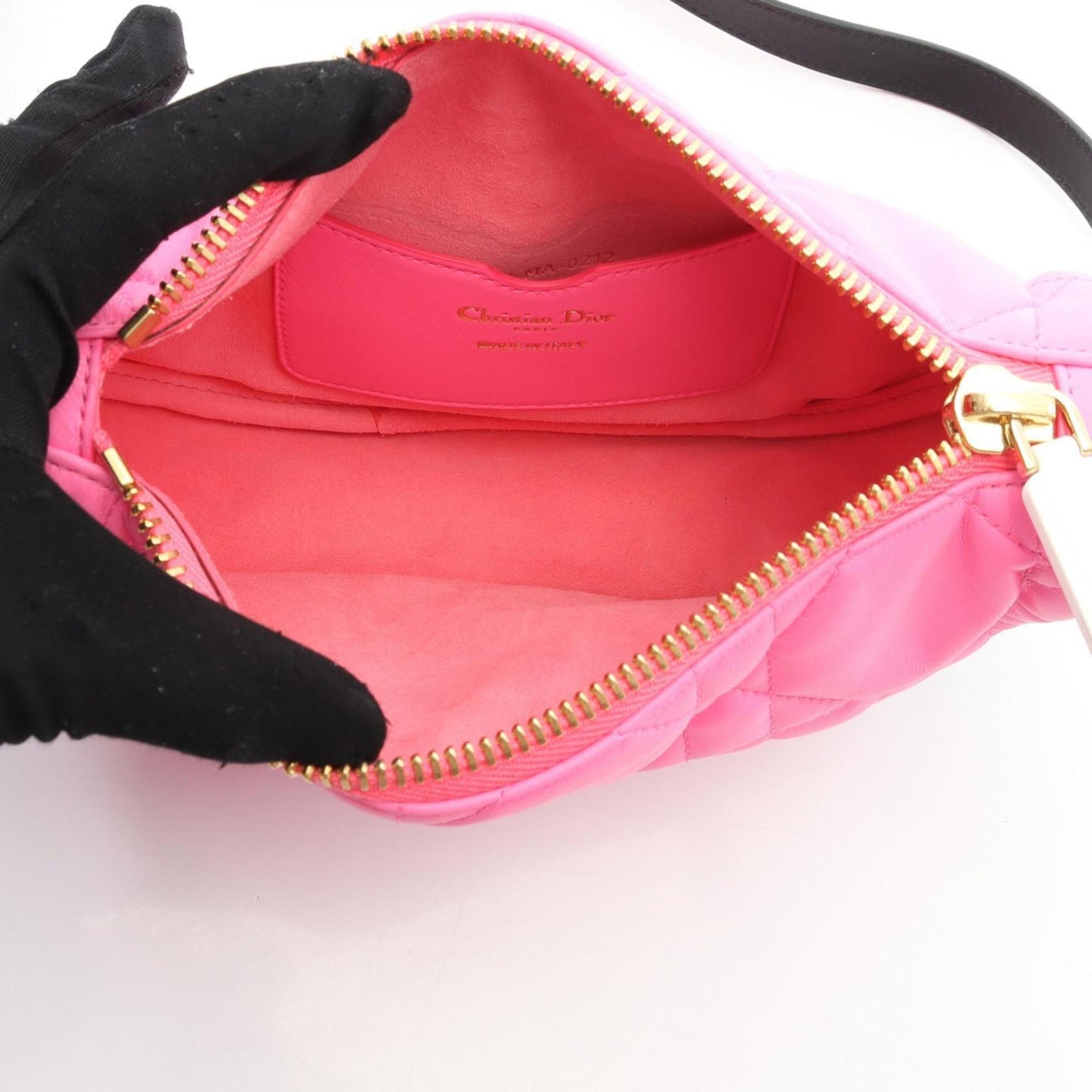 Christian Dior Pink White Leather Shoulder Bag ()