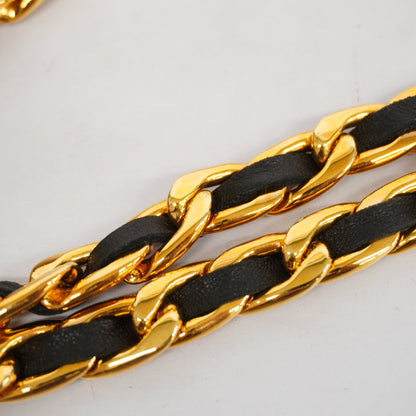 CHANEL  Belt Gold Metal Women's Leather Chain Belt Black