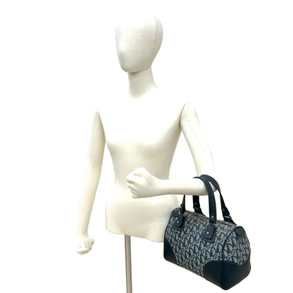 Christian Dior Navy Canvas Leather Boston Bag Handbag ()