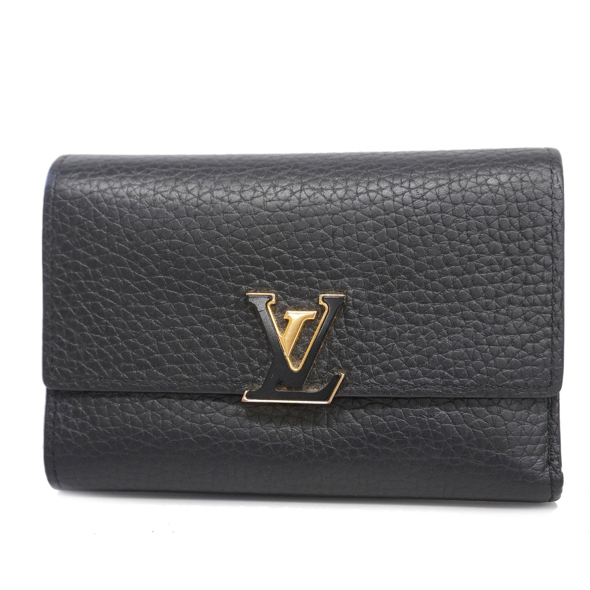 Louis VuittonAuth  Taurillon Portofeuil Capsine Compact M62157 Hot Pink,Noir