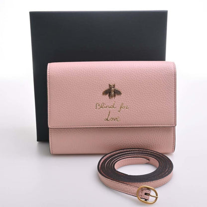 GUCCI Leather Animanie Bee Shoulder Bag 498097 Pink Women's