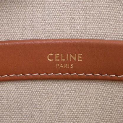 Celine Small Hippo Tice Canvas Leather Triomphe Handbag Beige/Brown Women's