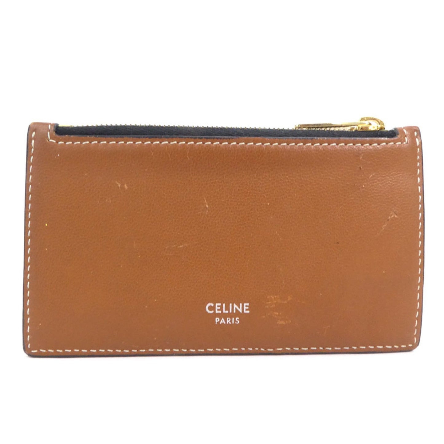 Celine coin case triomphe leather brown series gold unisex