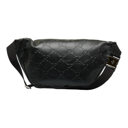 GUCCI GG embossed waist bag body shoulder 645093 black leather men's