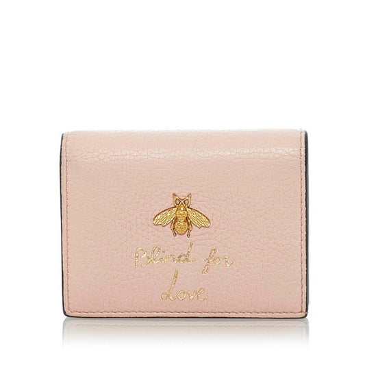 Gucci Animalier Bee Bifold Wallet 460185 Pink Leather Ladies GUCCI